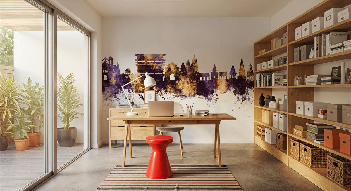Pandharpur India Skyline Purple & Gold Mural Wallpaper - room preview 06