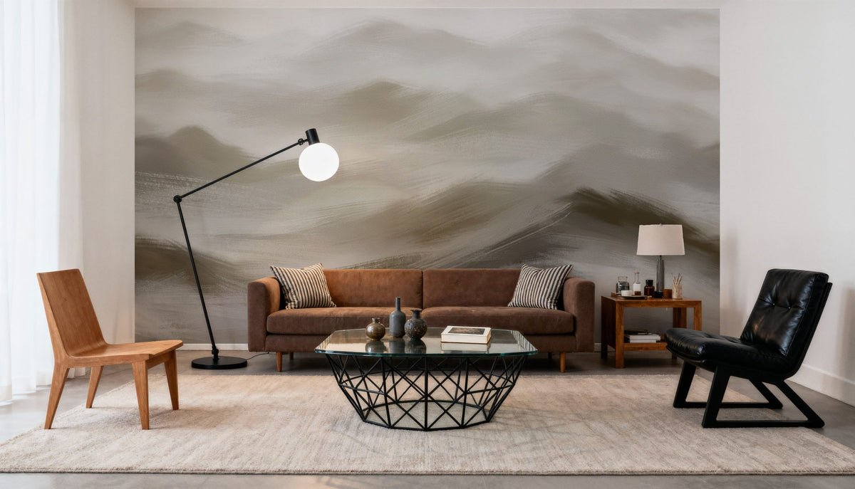 Foggy Mountains, Sepia Mural Wallpaper - room preview 06