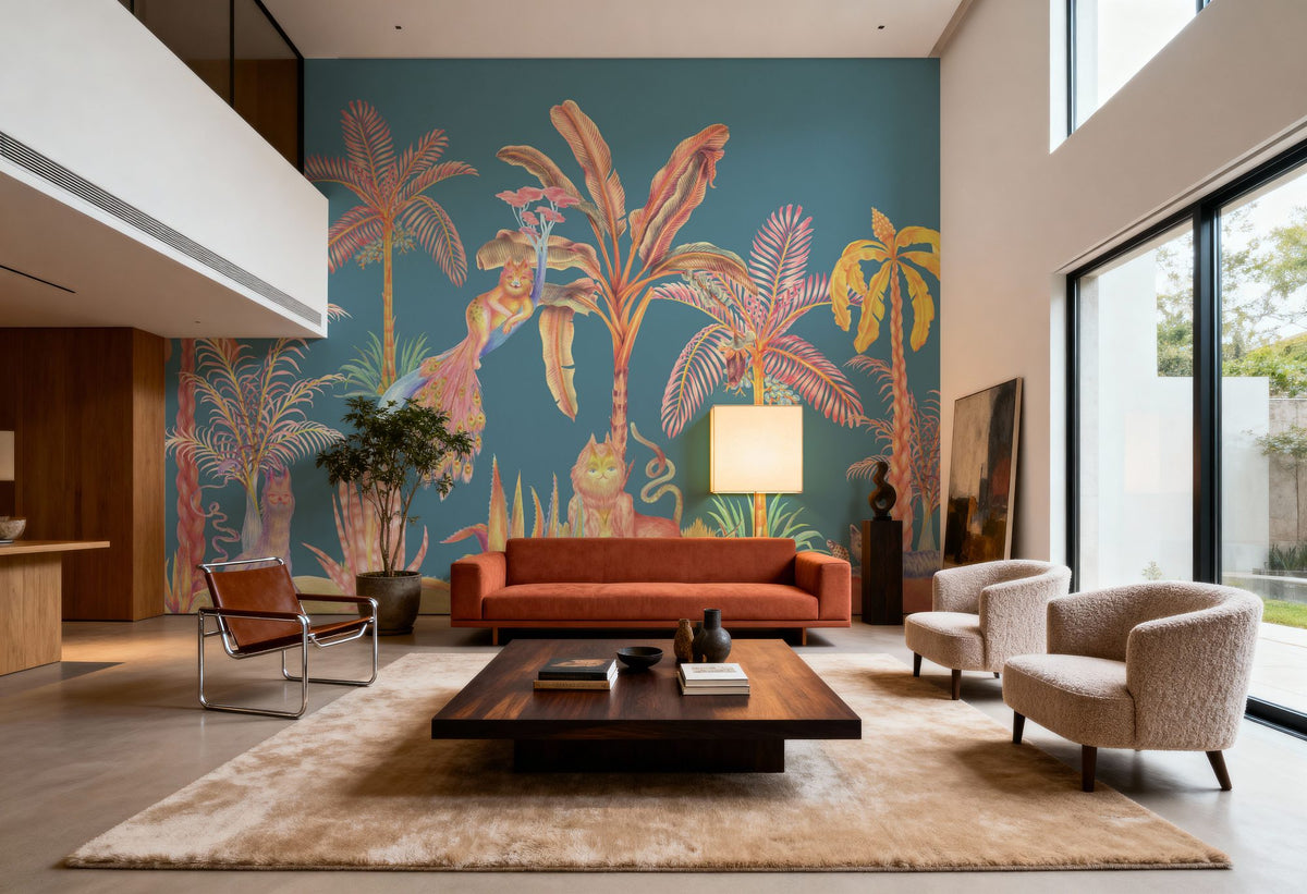 Colorful Jungle, Turqouise Mural Wallpaper - room preview 06