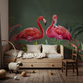 Shy Flamingos Green Mural Wallpaper - room preview 06