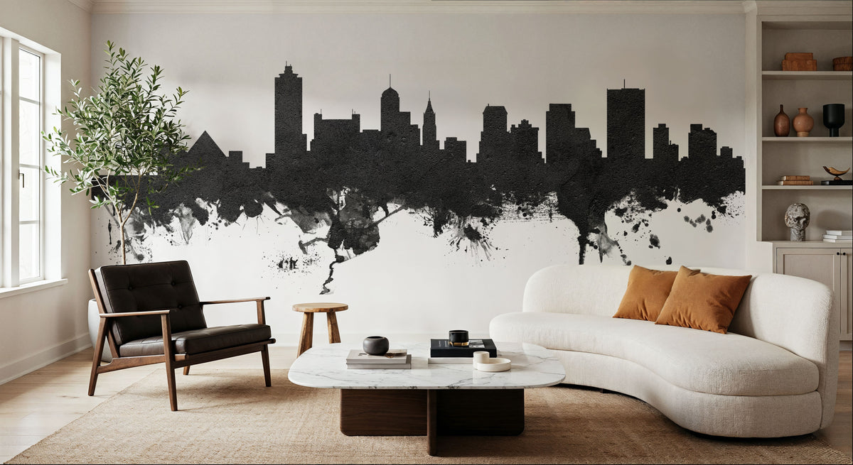 Memphis Tennessee Skyline Black & White Mural Wallpaper - room preview 06