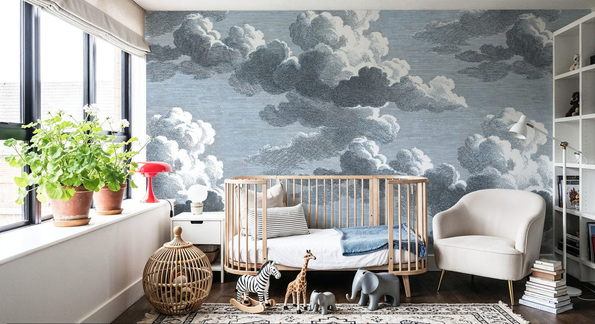 Intaglio Clouds, Ink Blue Mural Wallpaper - room preview 06