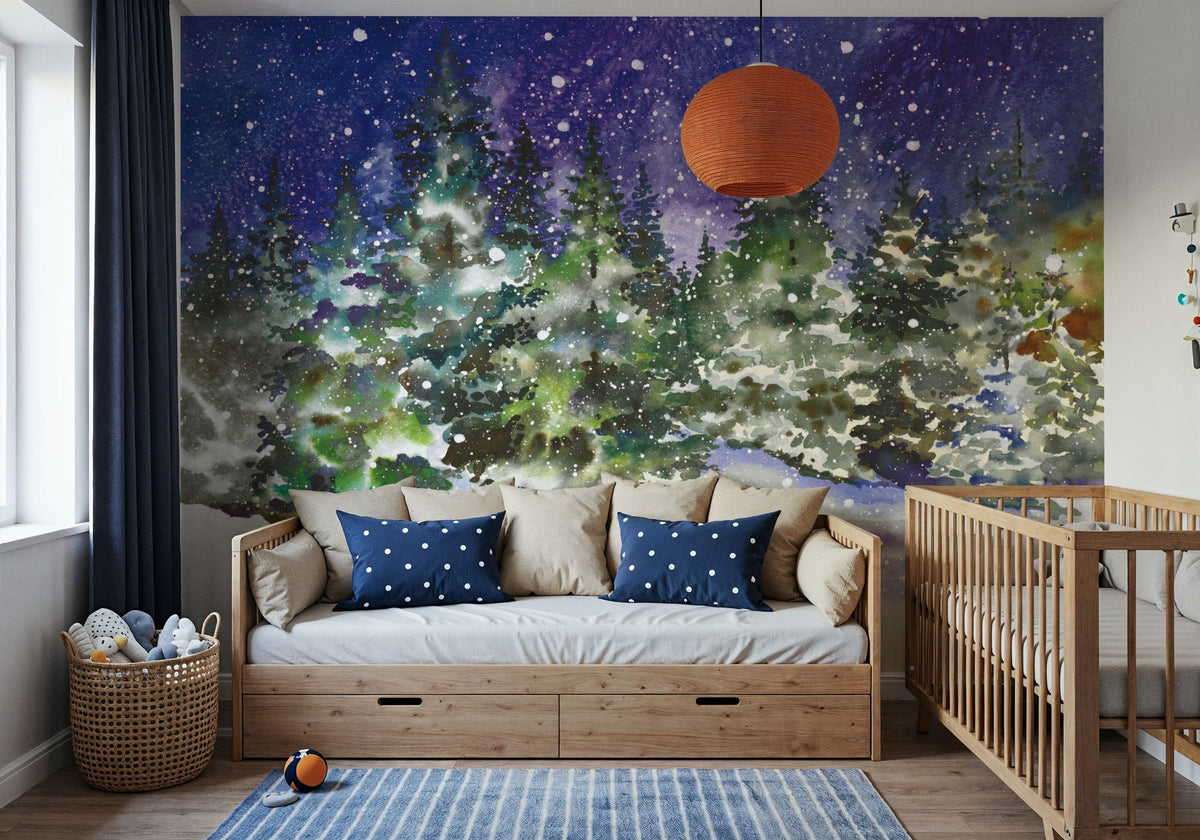 Winter Night Mural Wallpaper - room preview 06