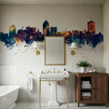 Fresno California Skyline Blue & Bronze Mural Wallpaper - room preview 06