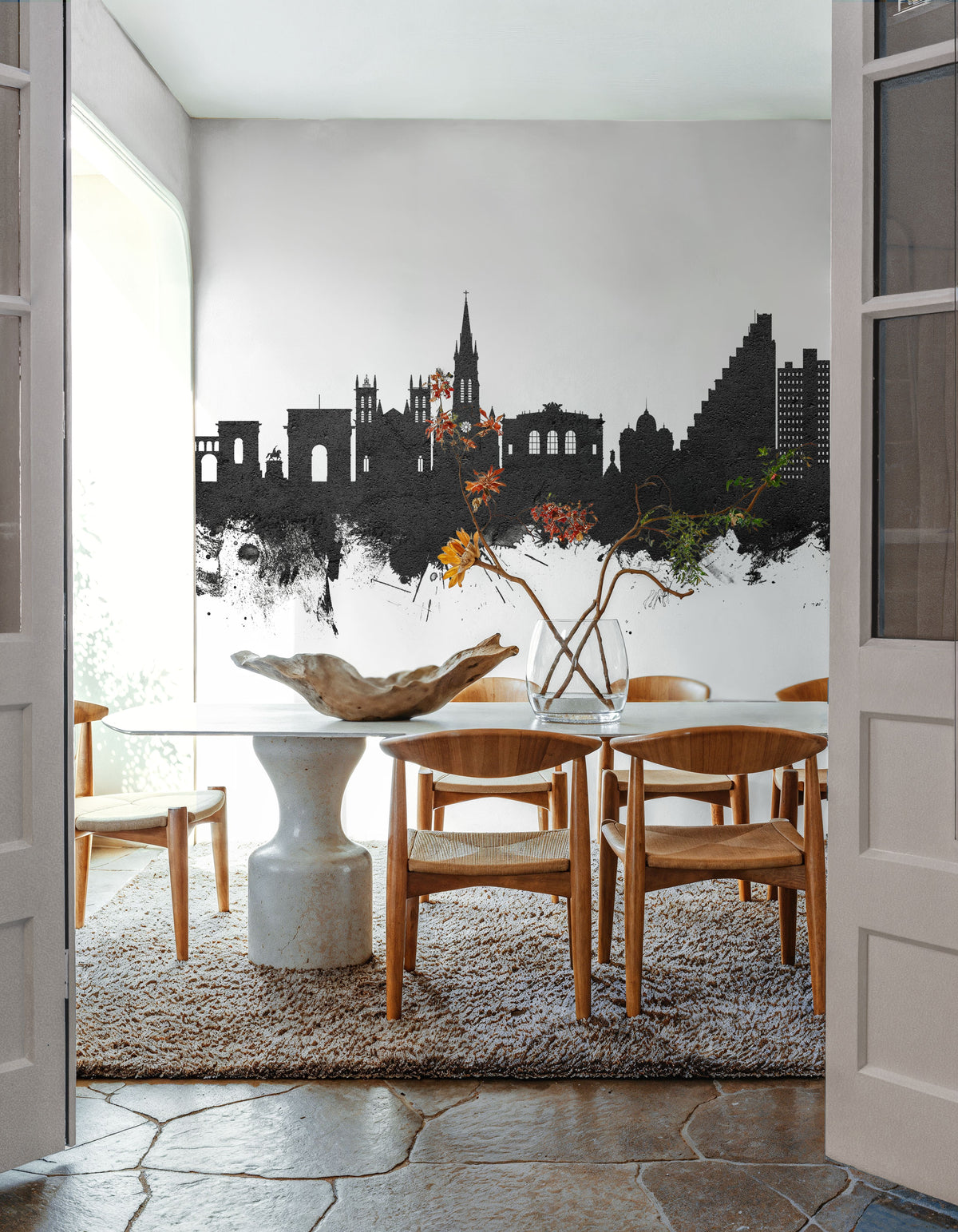 Montpellier Skyline Black & White Mural Wallpaper - room preview 06