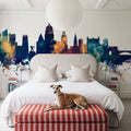 Nottingham England Skyline Blue & Bronze Mural Wallpaper - room preview 06