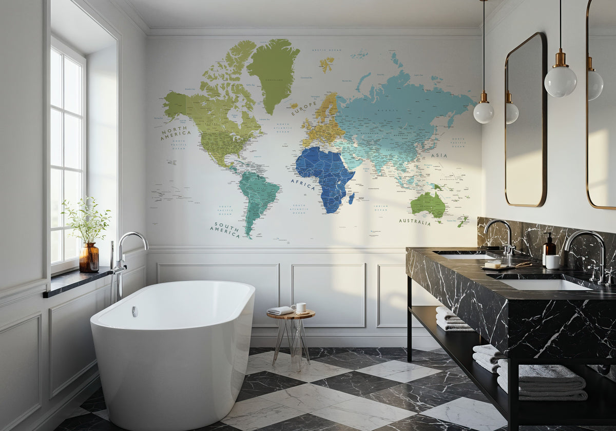 World Map Cities - Elisenda Mural Wallpaper - room preview 06