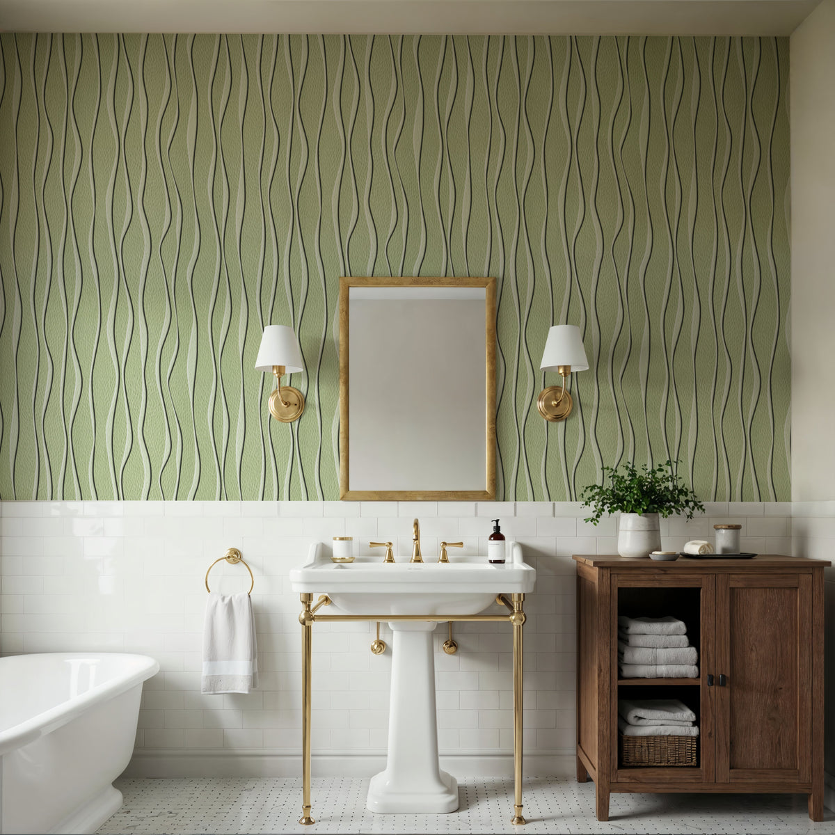Swaying Lines, Pistachio Mural Wallpaper - room preview 06