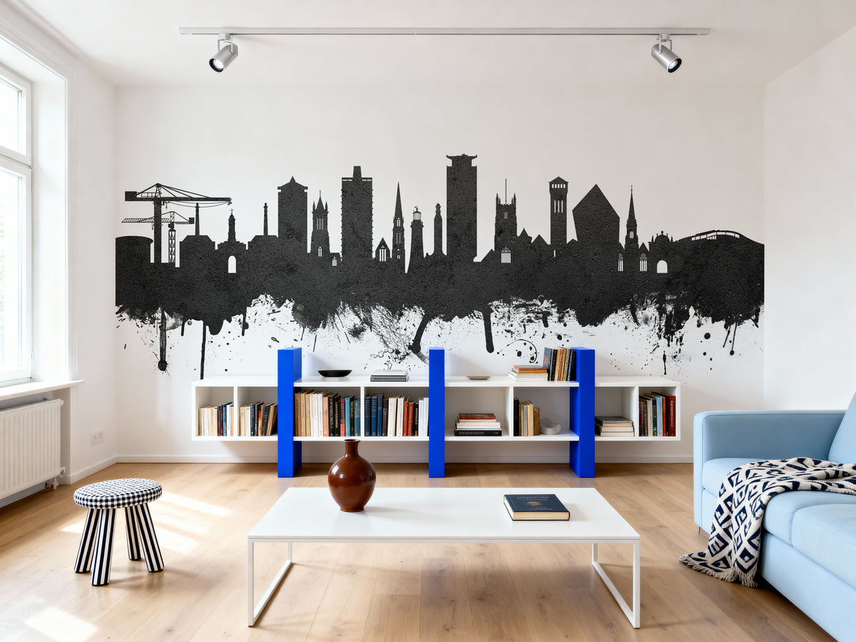 Plymouth England Skyline Black & White Mural Wallpaper - room preview 06