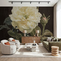 Heirloom White Rose on Black Mural Wallpaper - room preview 06