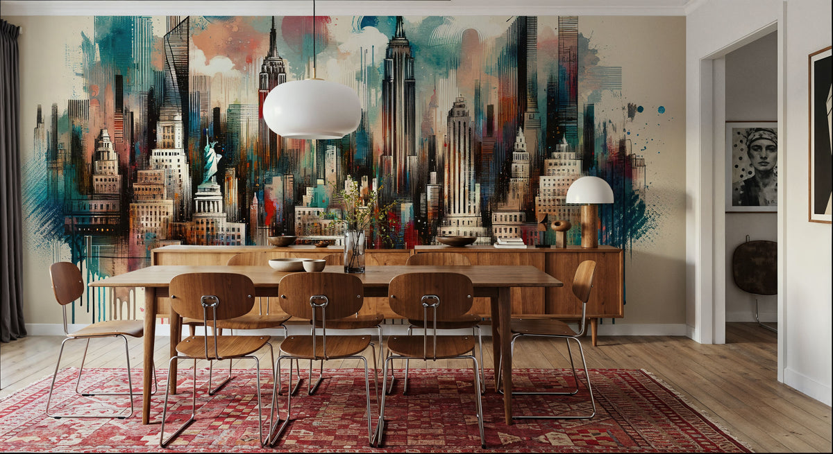 Watercolor New York Skyline Mural Wallpaper - room preview 06