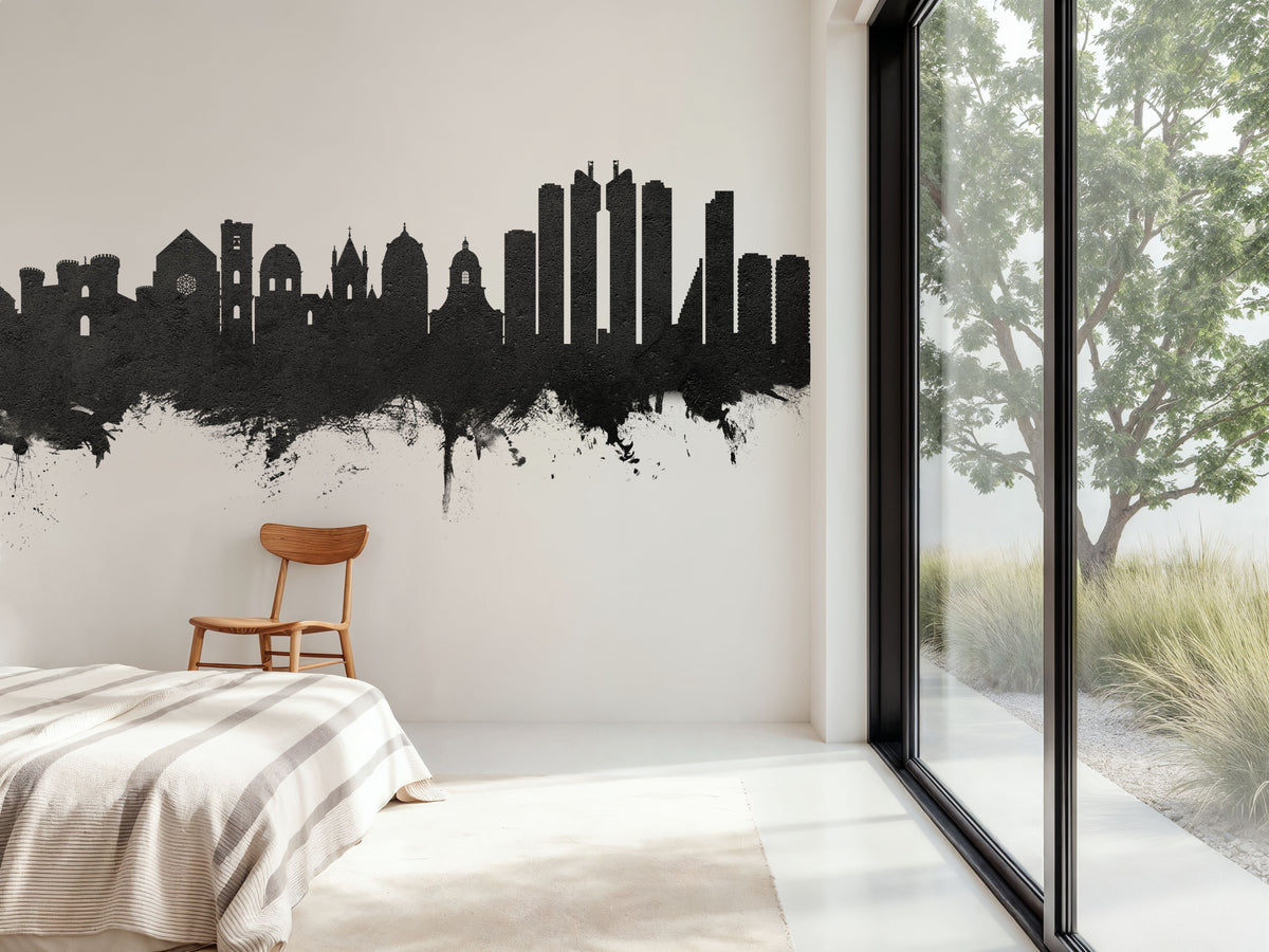 Naples Italy Skyline Black & White Mural Wallpaper - room preview 06