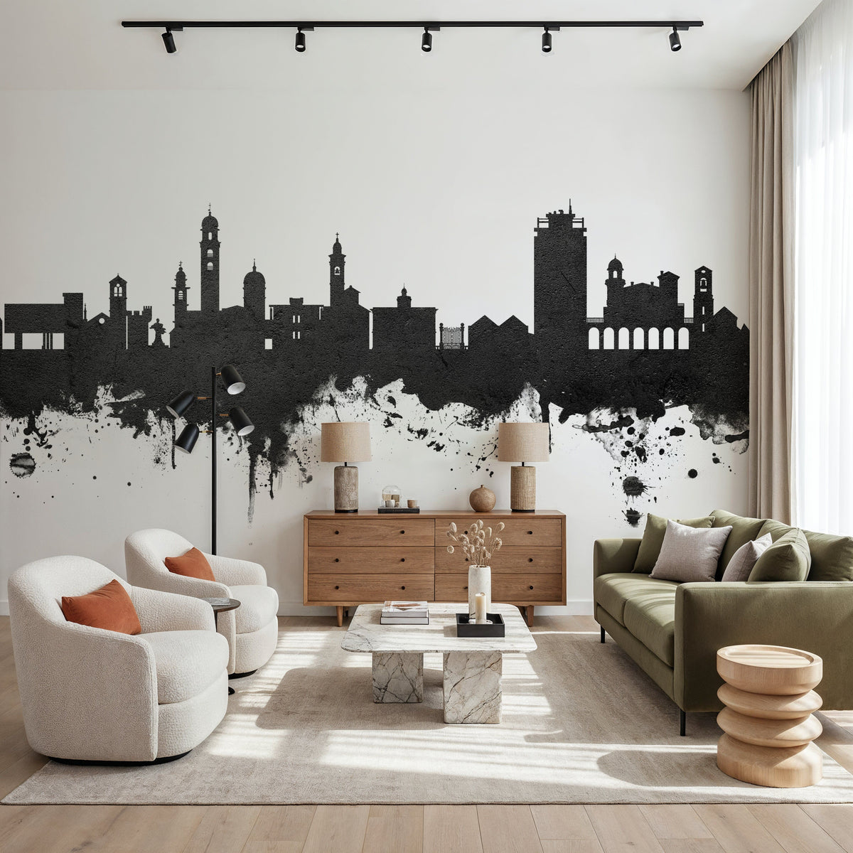 Lugano Switzerland Skyline Black & White Mural Wallpaper - room preview 06