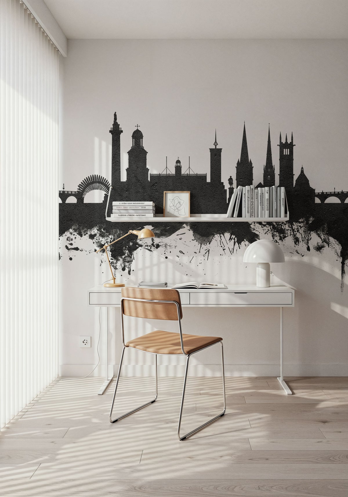 Shrewsbury England Skyline Black & White Mural Wallpaper - room preview 06