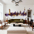 Mannheim Germany Skyline Purple & Gold Mural Wallpaper - room preview 06