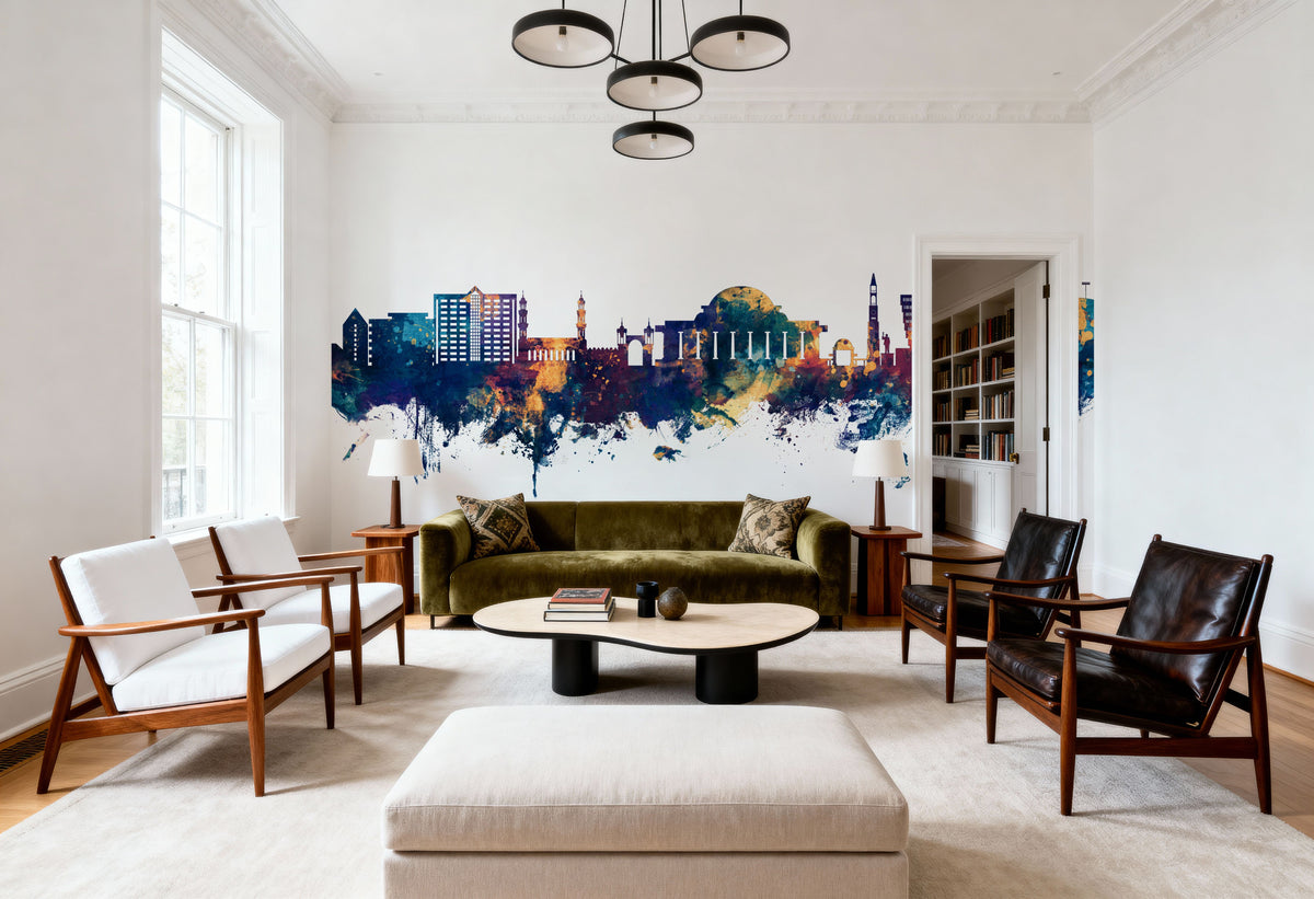 Lilongwe Malawi Skyline Blue & Bronze Mural Wallpaper - room preview 06