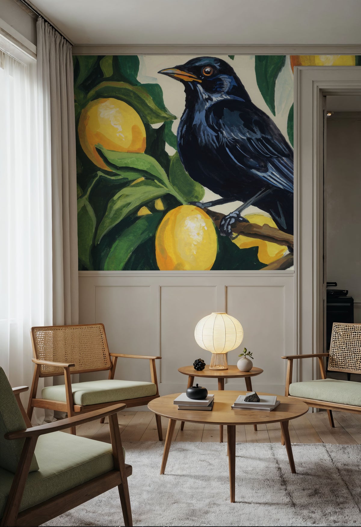 Bird with Lemon Branch Mural Wallpaper - room preview 06