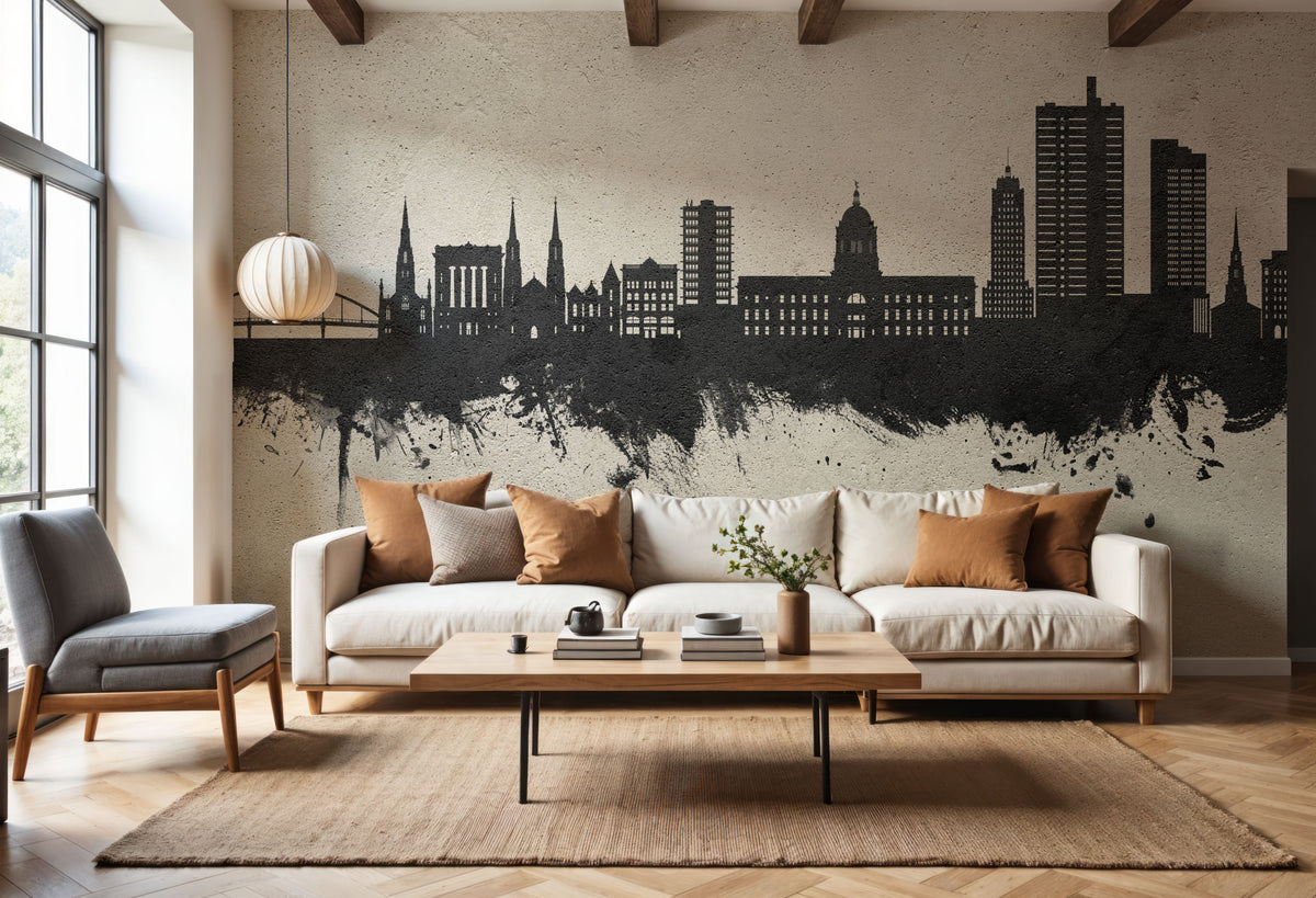 Fort Wayne Indiana Skyline Concrete Mural Wallpaper - room preview 06
