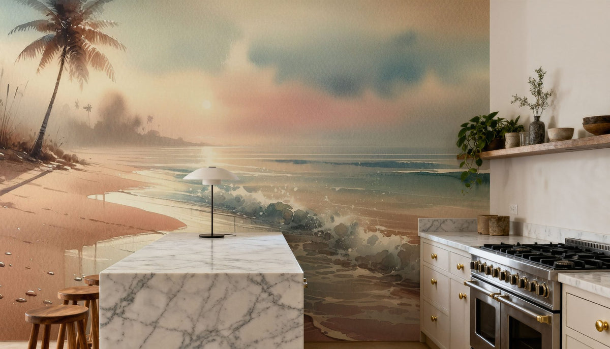 Calm Tropical Beach Sunrise Mural Wallpaper - room preview 06
