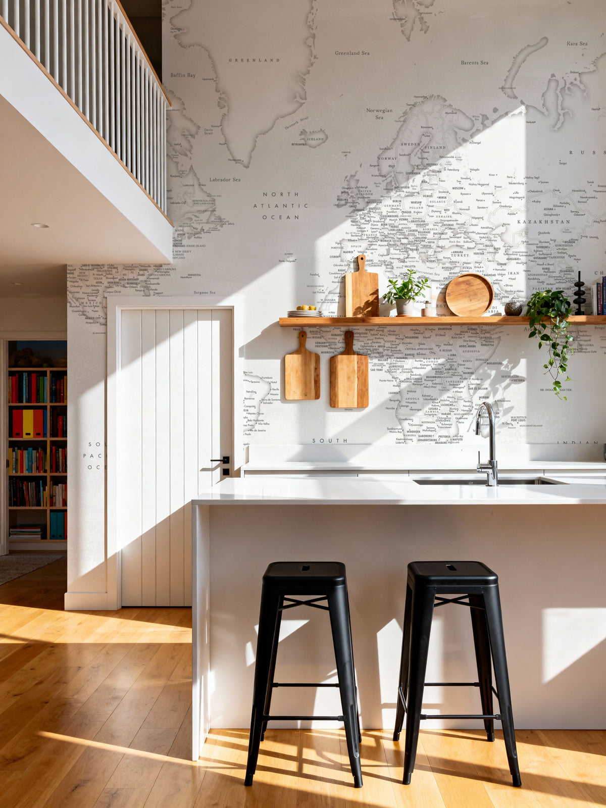 World Map Cities - Maeli White Mural Wallpaper - room preview 06