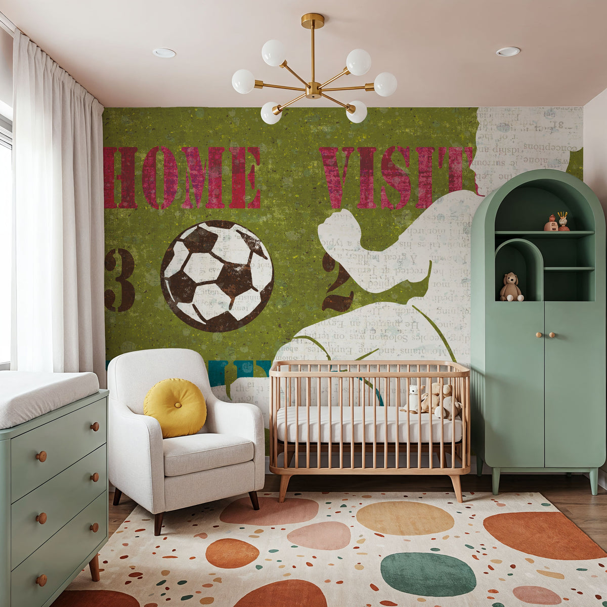 Womens Scoreboard Soccer Mural Wallpaper - Warm Tone - room preview 06