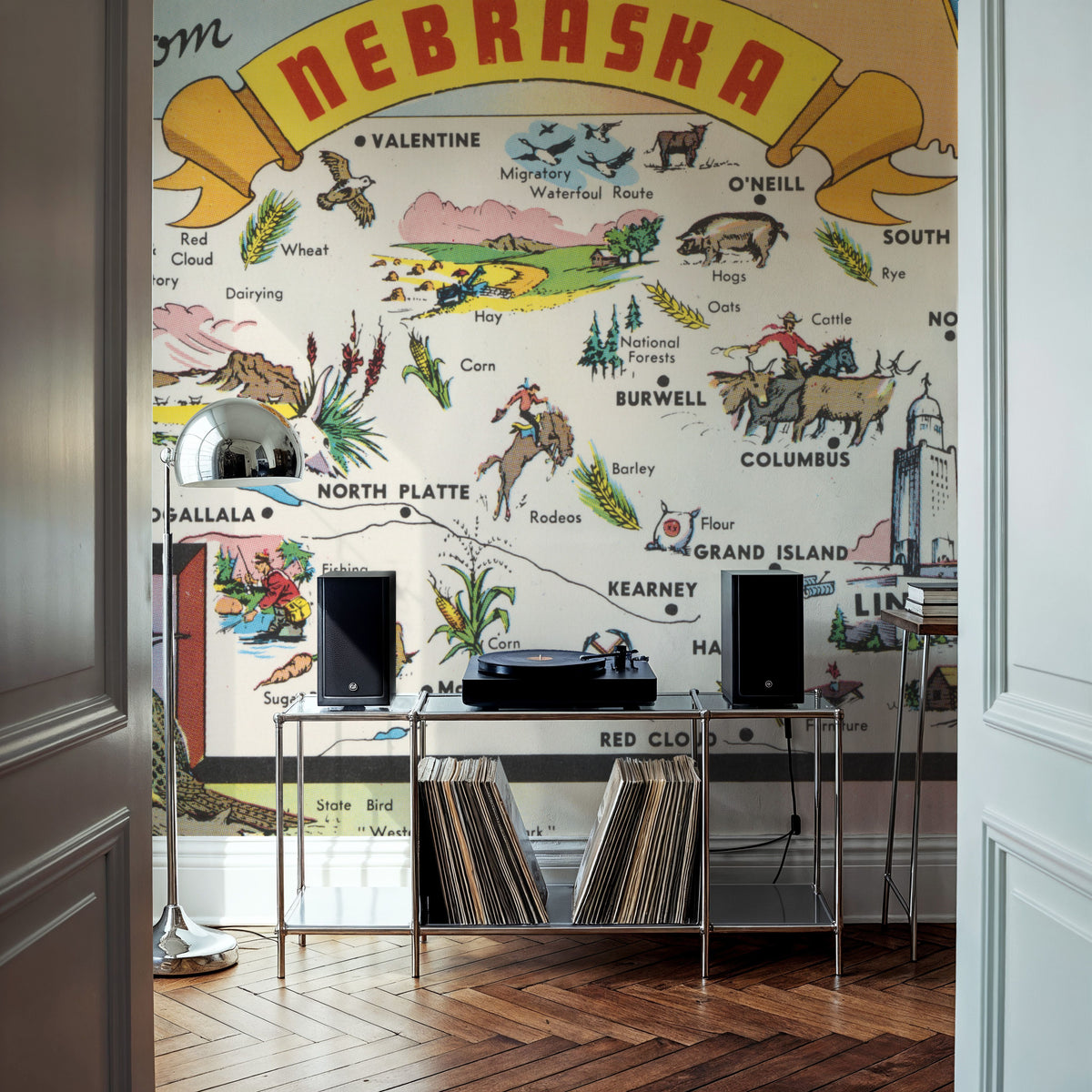 Greetings From Nebraska Map Mural Wallpaper - room preview 06