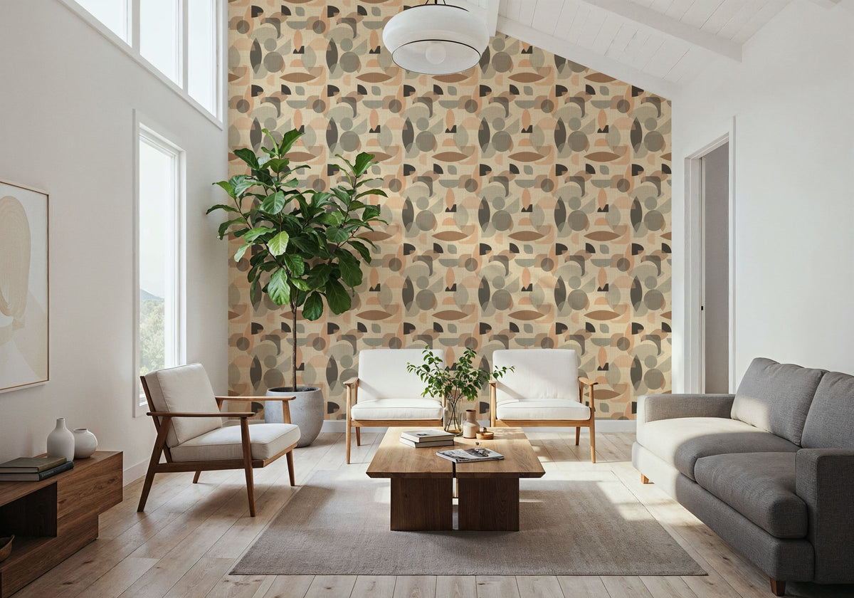Homley Geometry, Beige Mural Wallpaper - room preview 06