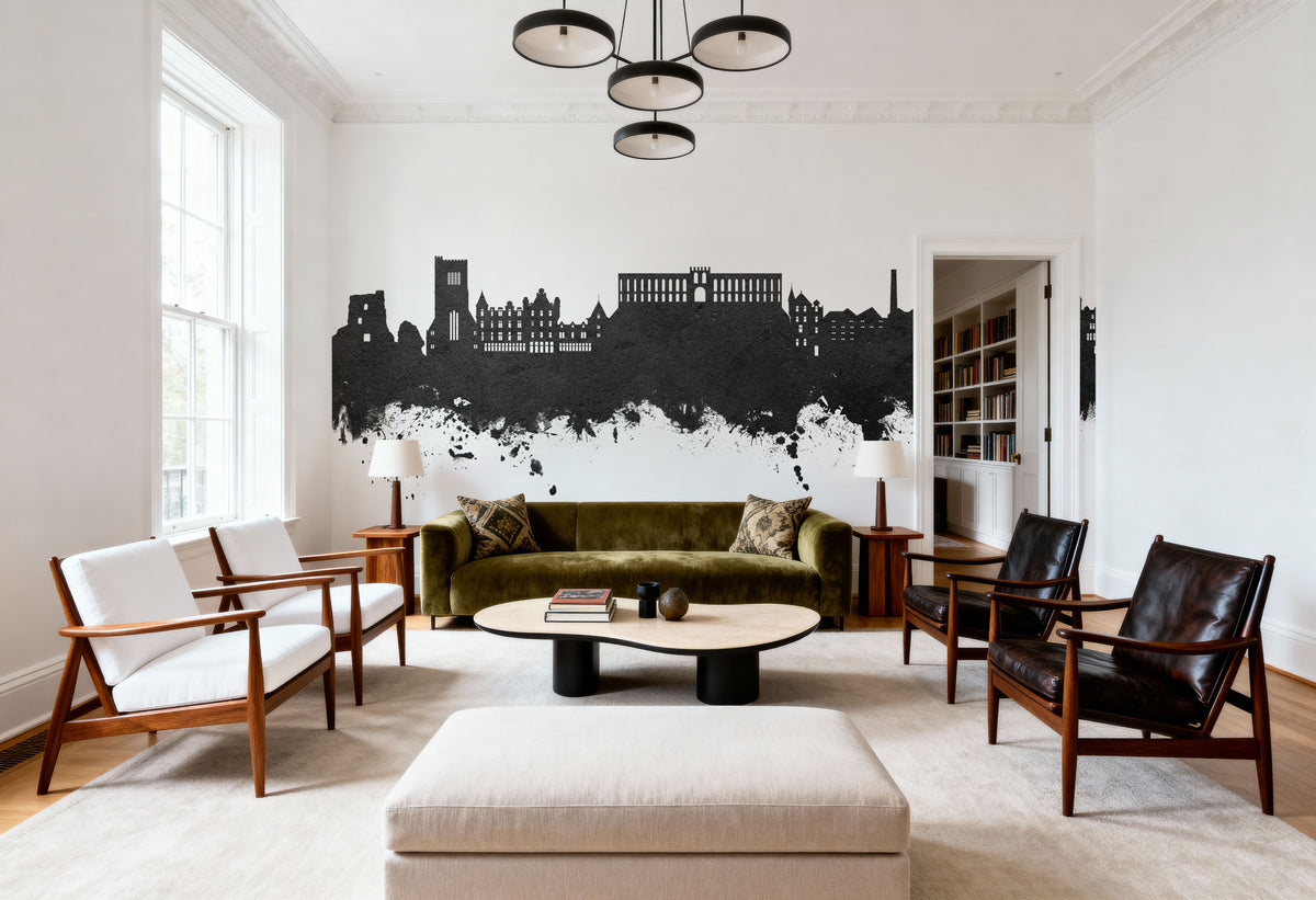 Oban Scotland Skyline Black & White Mural Wallpaper - room preview 06