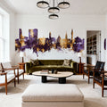 Lille France Skyline Purple & Gold Mural Wallpaper - room preview 06