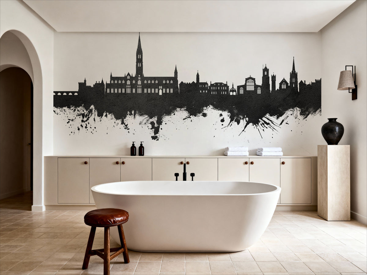Salisbury England Skyline Black & White Mural Wallpaper - room preview 06