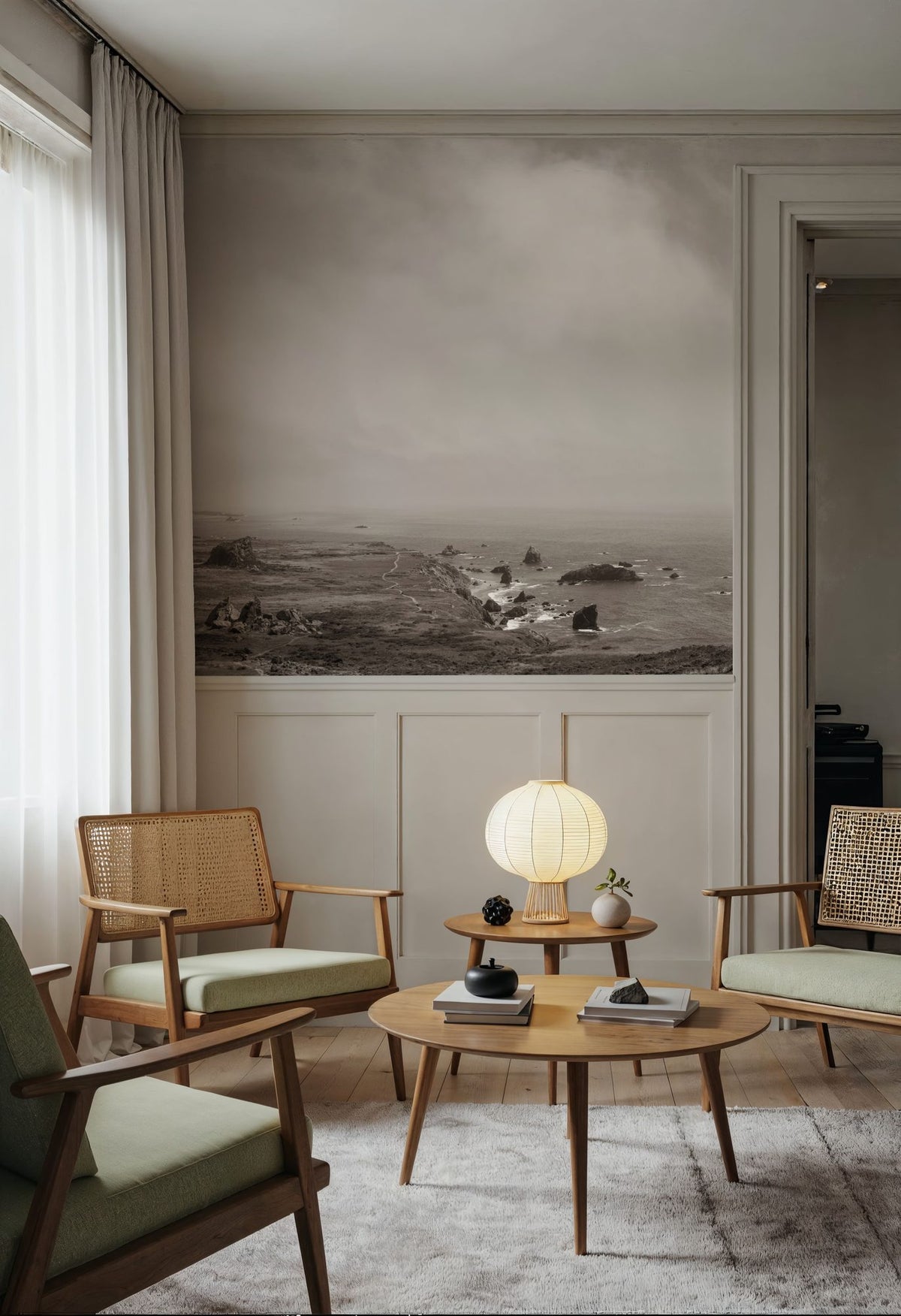 When Sea Becomes Sky BW Mural Wallpaper - room preview 06