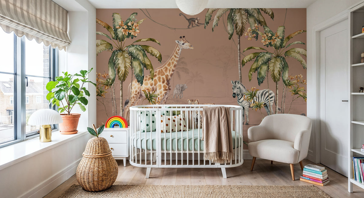 Whimsical Wildlife Blush Mural Wallpaper - room preview 06