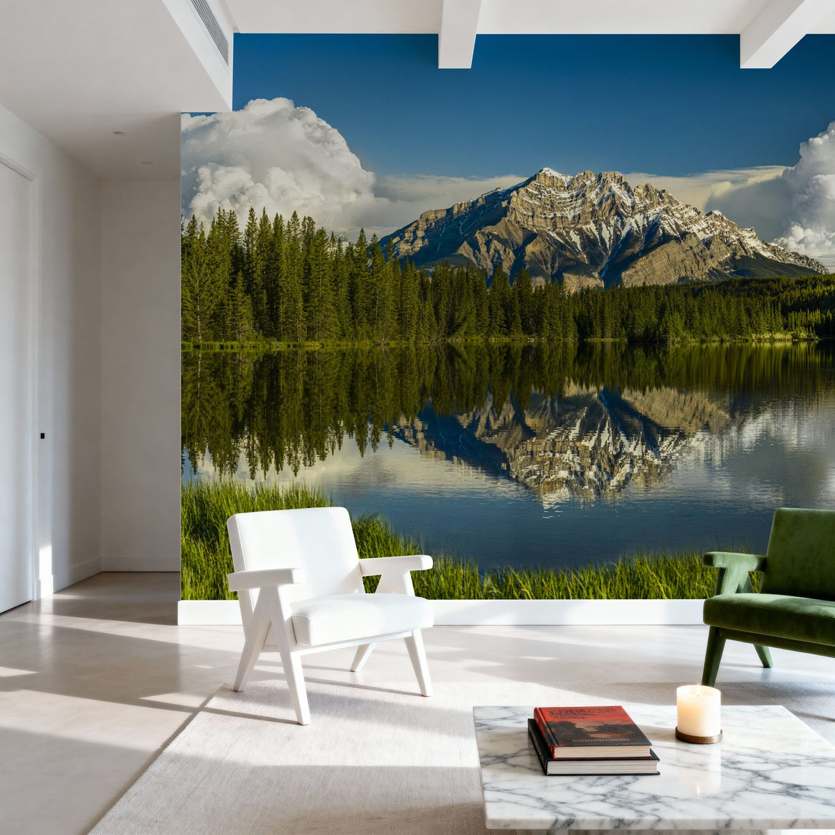 Cascade Mountain Reflection Mural Wallpaper - room preview 06