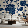 Chinese Ornament, Blue Flowers Mural Wallpaper - room preview 06
