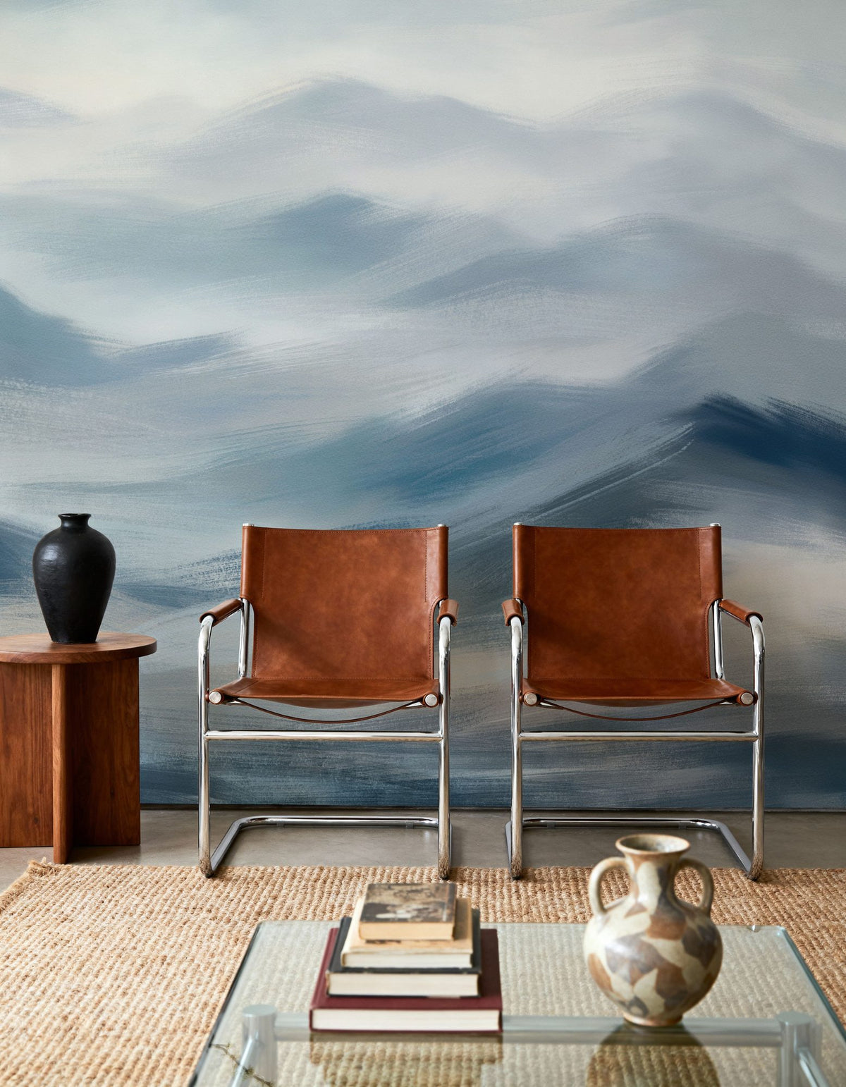 Foggy Mountains, Denim Mural Wallpaper - room preview 06
