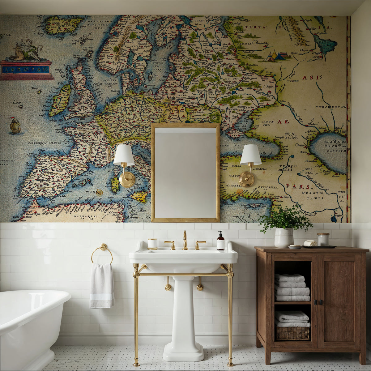 Old Map of Europe, 1570 Mural Wallpaper - room preview 06