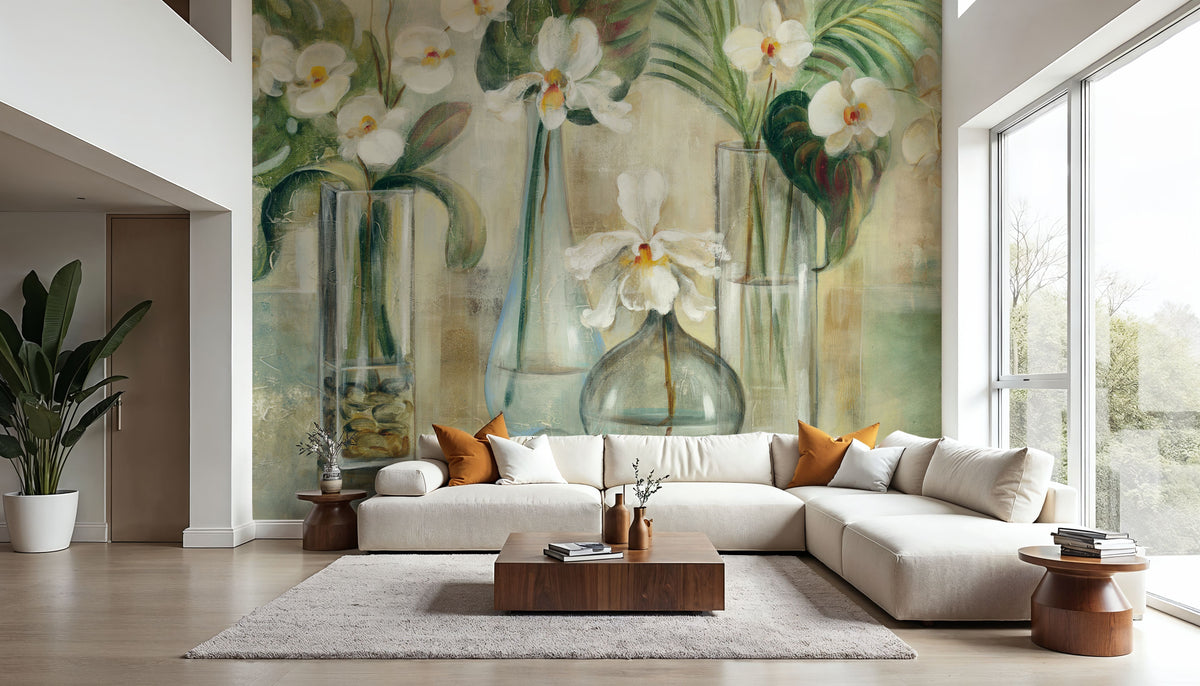 Silver Orchids I Mural Wallpaper - room preview 06