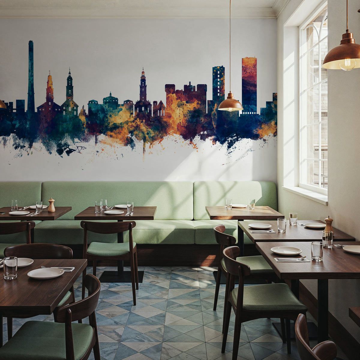 Erlangen Germany Skyline Blue & Bronze Mural Wallpaper - room preview 06
