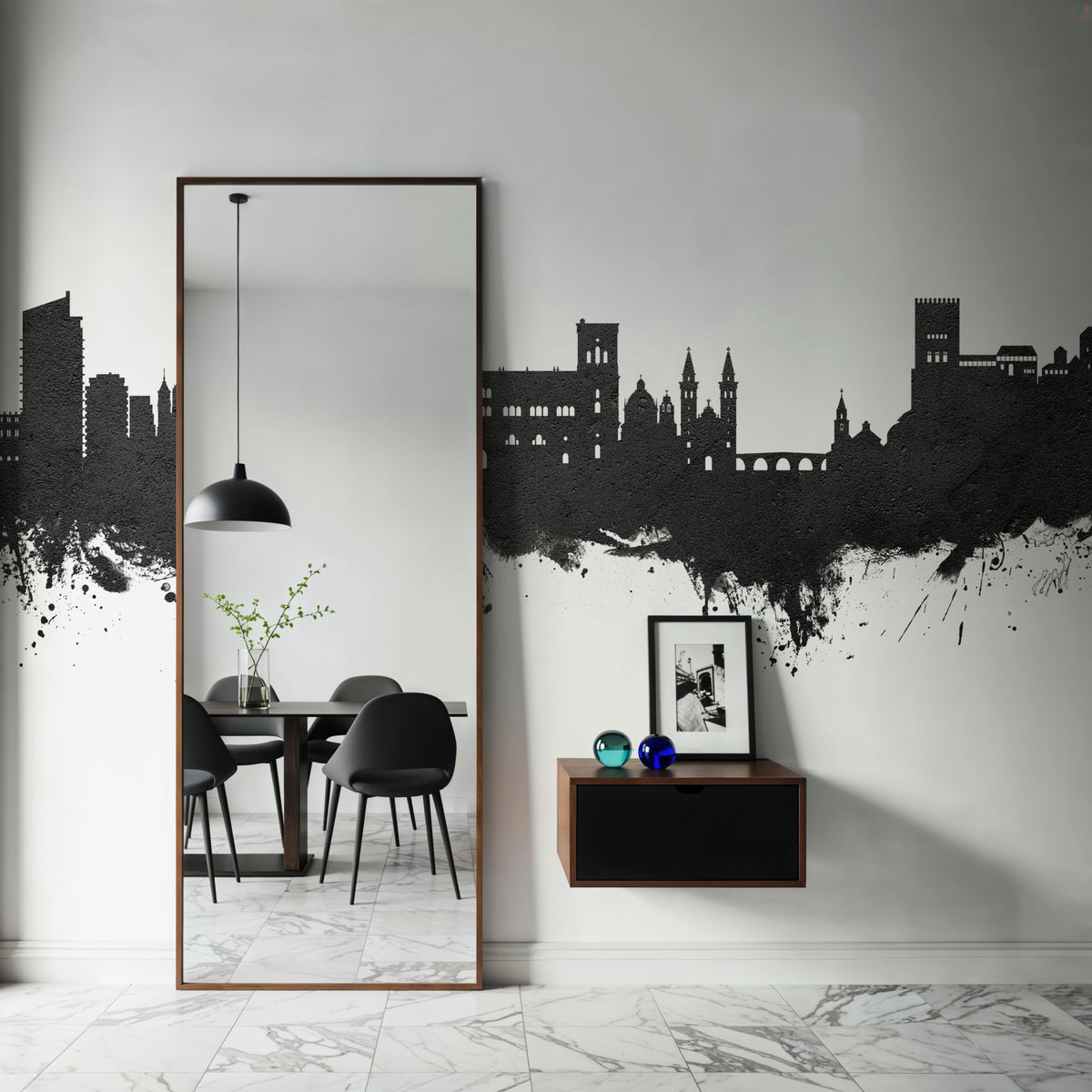 Granada Spain Skyline Black & White Mural Wallpaper - room preview 06