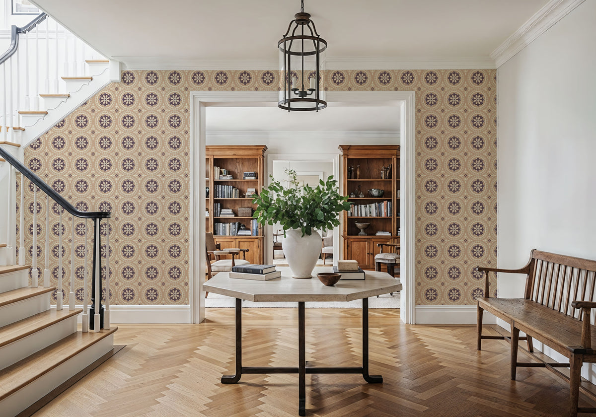 Geo Floral, Beige Mural Wallpaper - room preview 06