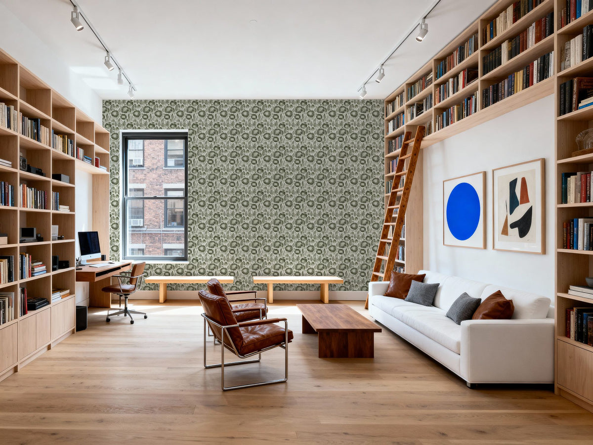 Marguerites, Forest Green Mural Wallpaper - room preview 06