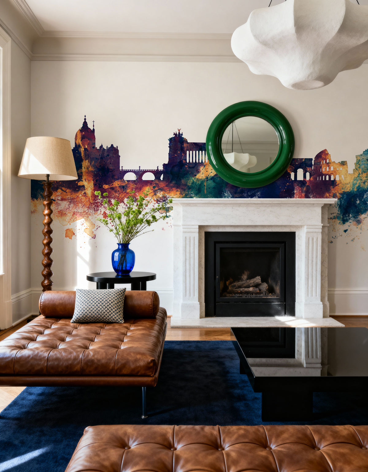 Rome Italy Skyline Blue & Bronze Mural Wallpaper - room preview 06