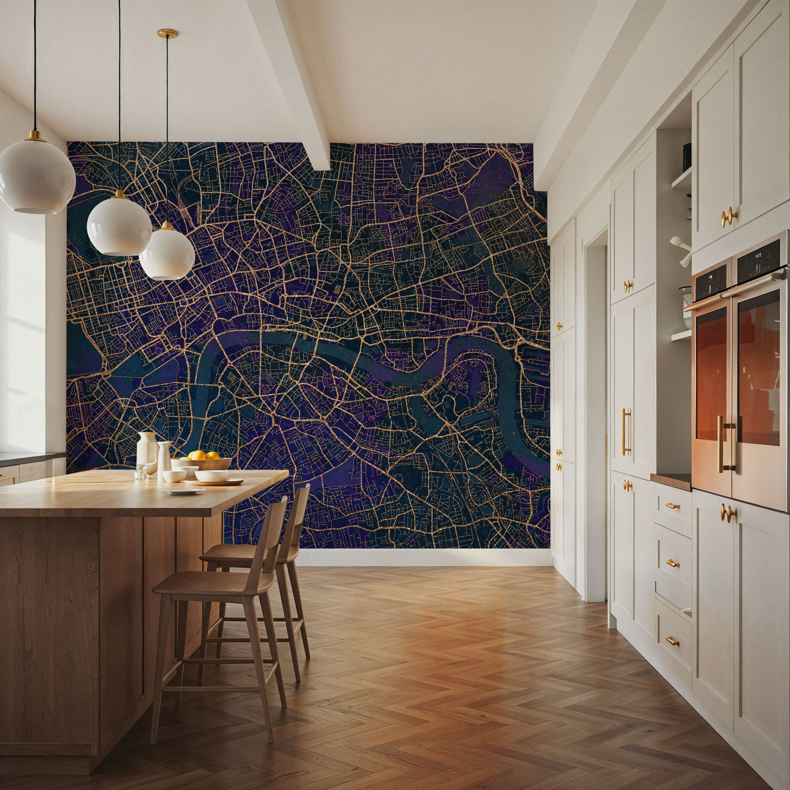 Central London Blue & Gold Mural Wallpaper