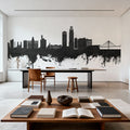 Omaha Nebraska Skyline Black & White Mural Wallpaper - room preview 06