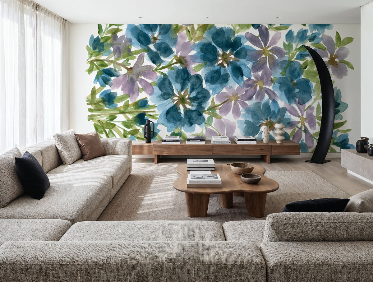 Blue Blooms Mural Wallpaper - Edition 3 - room preview 06