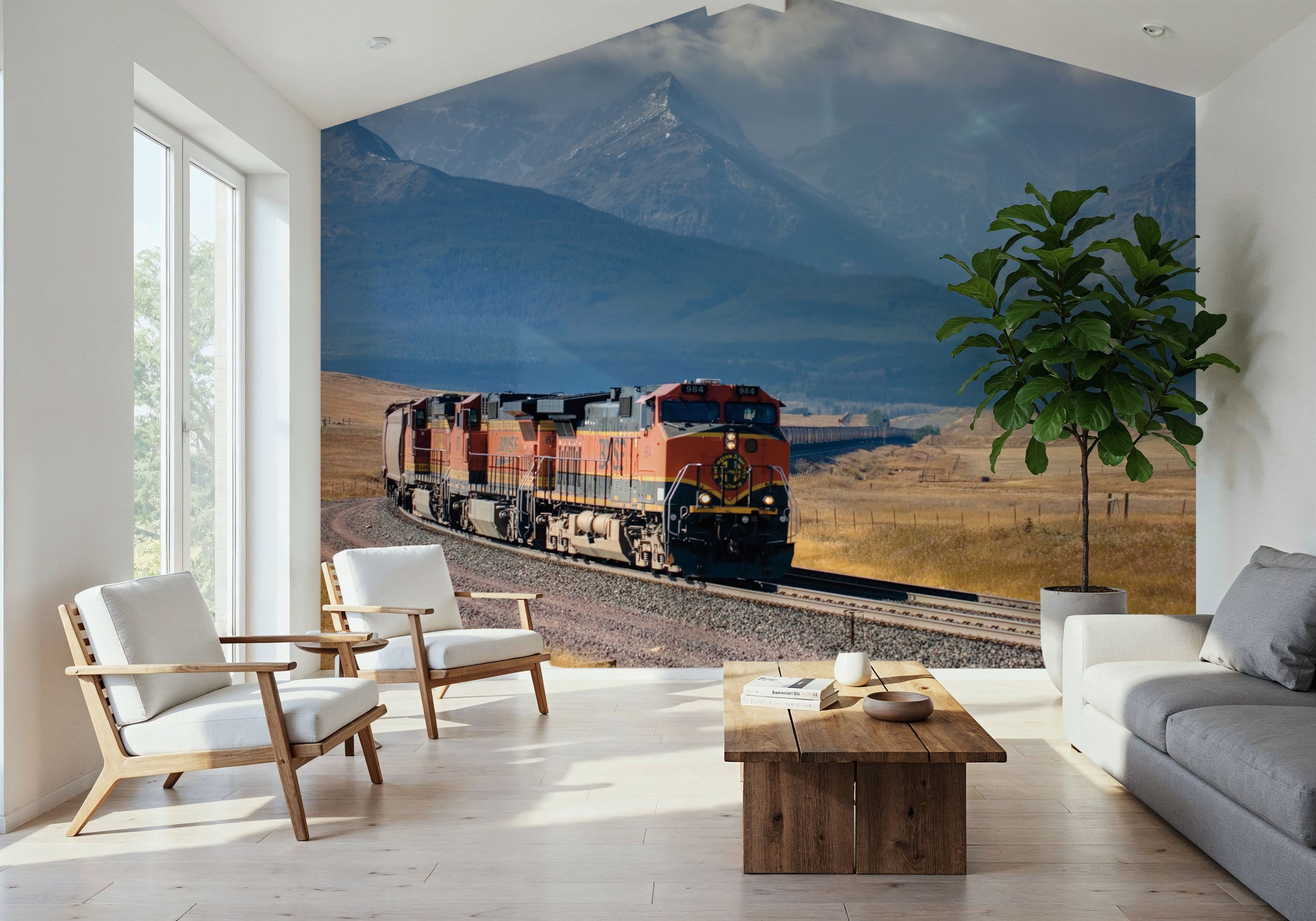 Montana Train Incoming Mural Wallpaper