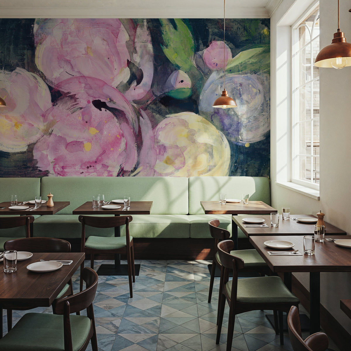 Evening Peonies Mural Wallpaper - room preview 06