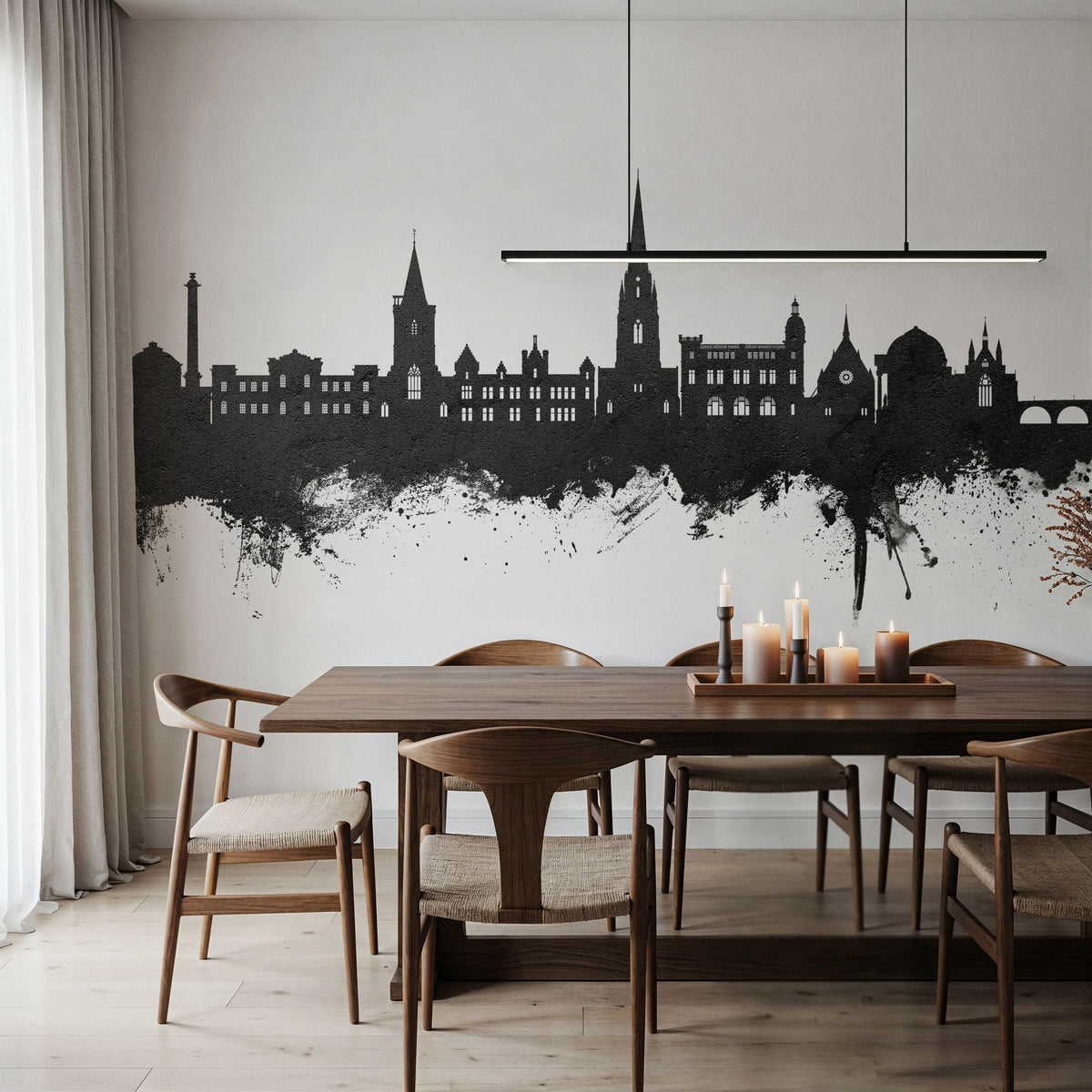 Perth Scotland Skyline Black & White Mural Wallpaper - room preview 06