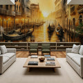 Sunset Over Venetian Canals with Gondolas Mural Wallpaper - room preview 06