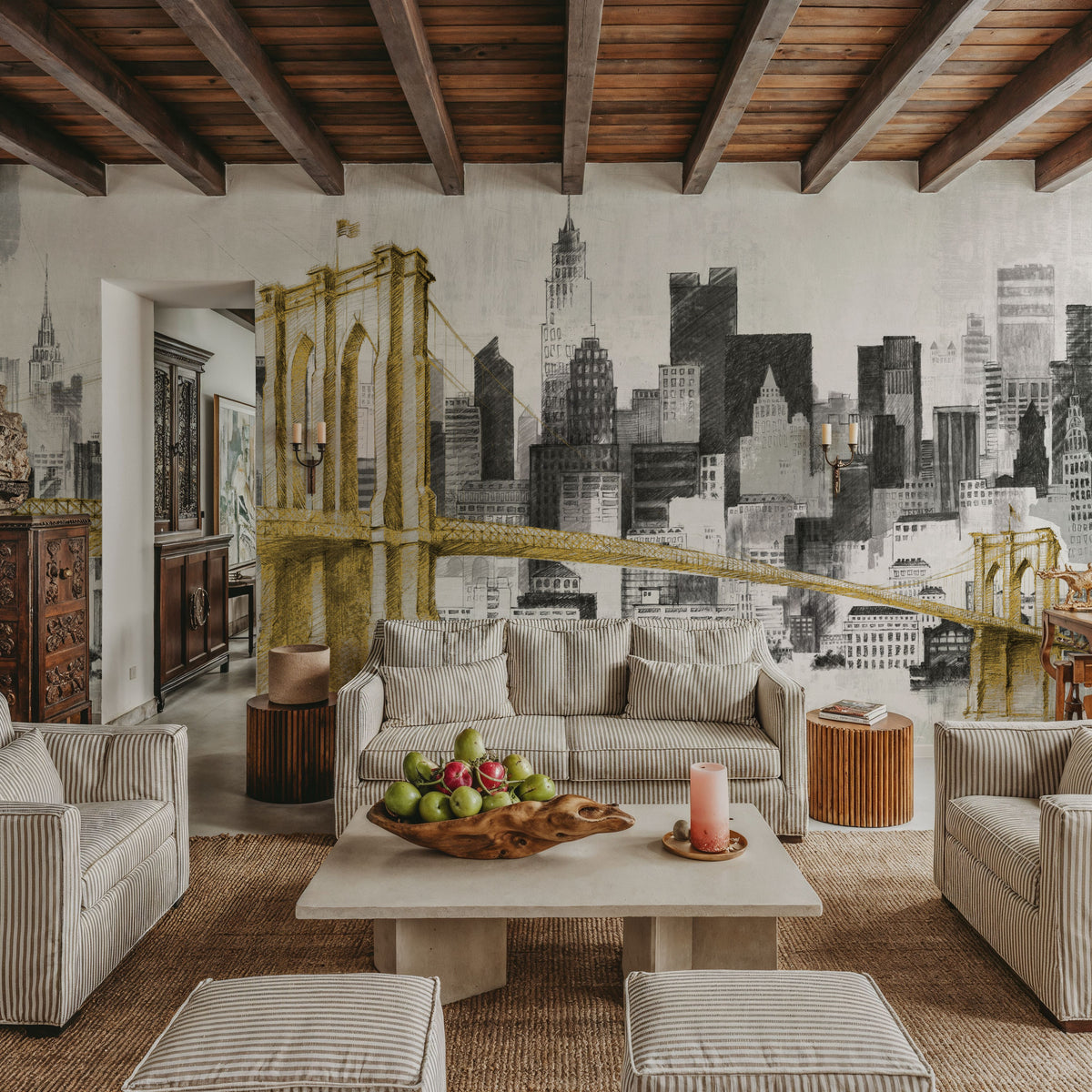 New York Skyline I Yellow Bridge No Words Mural Wallpaper - room preview 06